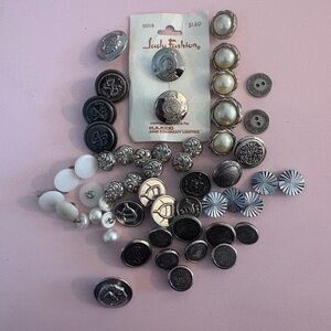 Vintage Button Collection with Silver and Pearl Accents